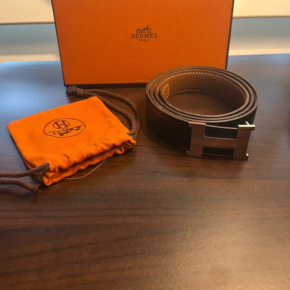 Hermes Tan Leather Belt with Silver Buckle